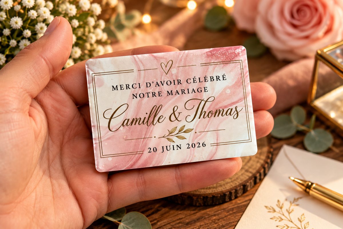Magnet de remerciement de mariage personnalisé avec prénoms et date