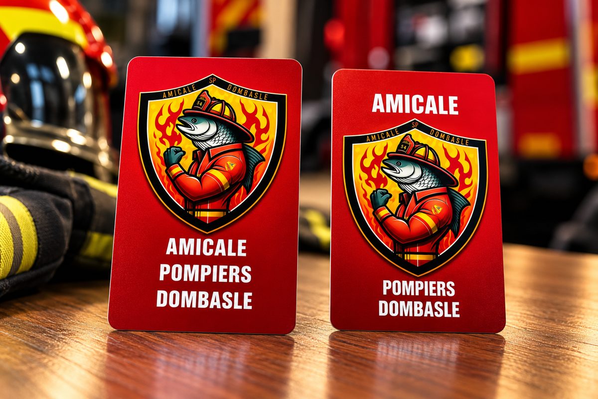 Magnets rouges personnalisés avec un écusson d'amicale de pompiers de Dombasle